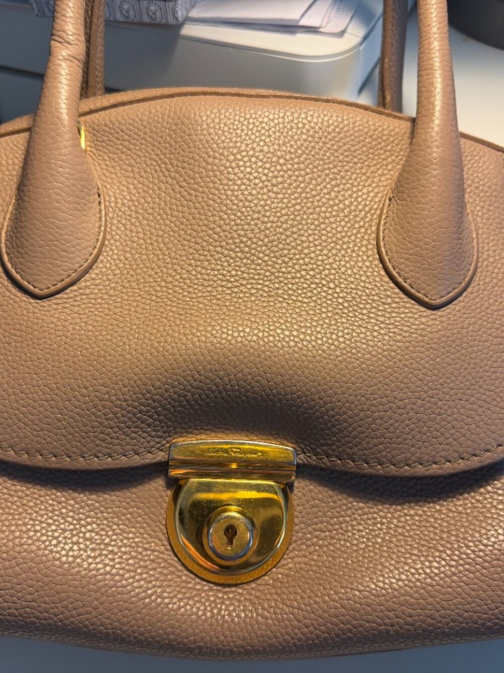 Salvatore Ferragamo Taupe Leather 2 Way Handbag - Picture 14 of 16
